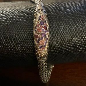 John Hardy 7” Sterling Gold Bracelet Pink Stones